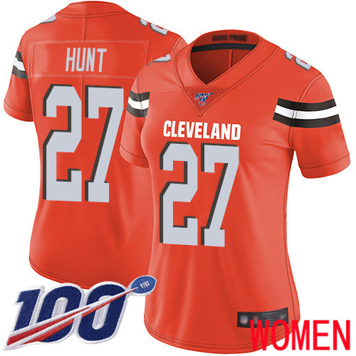 Cleveland Browns Kareem Hunt Women Orange Limited Jersey 27 NFL Football Alternate 100th Season Vapor Untouchable